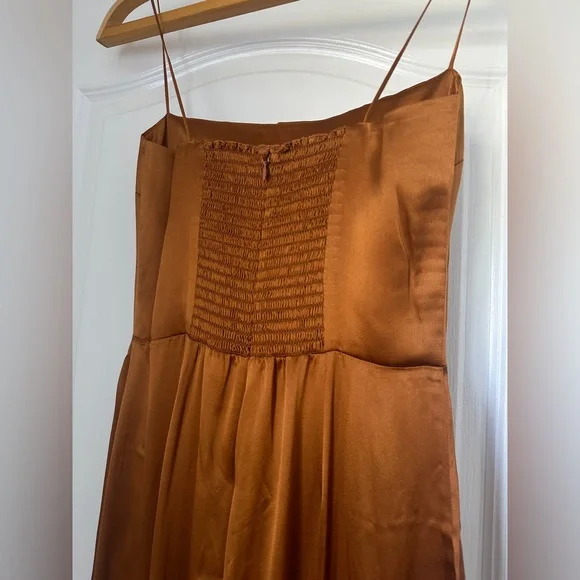 NEW Reformation Frankie Silk Long Dress in Copper Brown | size 4 - Picture 9 of 13